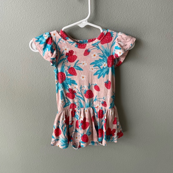 Posh Peanut Other - Posh Peanut Bamboo Pink and Green Strawberries Bodysuit Twirl